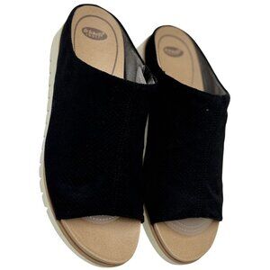 Dr. Scholls Black Suede Fabric Slip-On Womens Shoes With White Ridged Soles